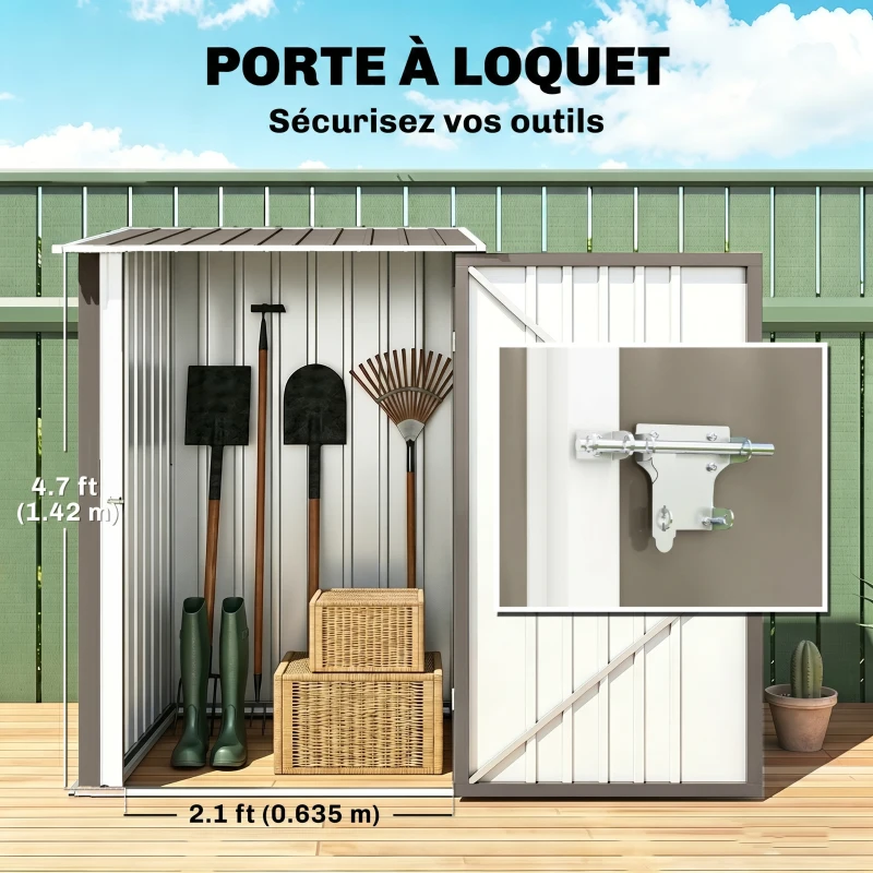 Outsunny Abri de Jardin 1m² - Remise pour Outils - cabanon Porte verrouillable - dim. 1L x 1,03l x 1,6H m - tôle d'acier ondulée