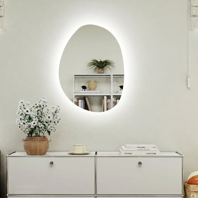 HOMCOM Oglindă de baie iluminată cu LED, cu culoare și temperatură reglabilă, din sticlă securizată, 80x5x60 cm, argintiu