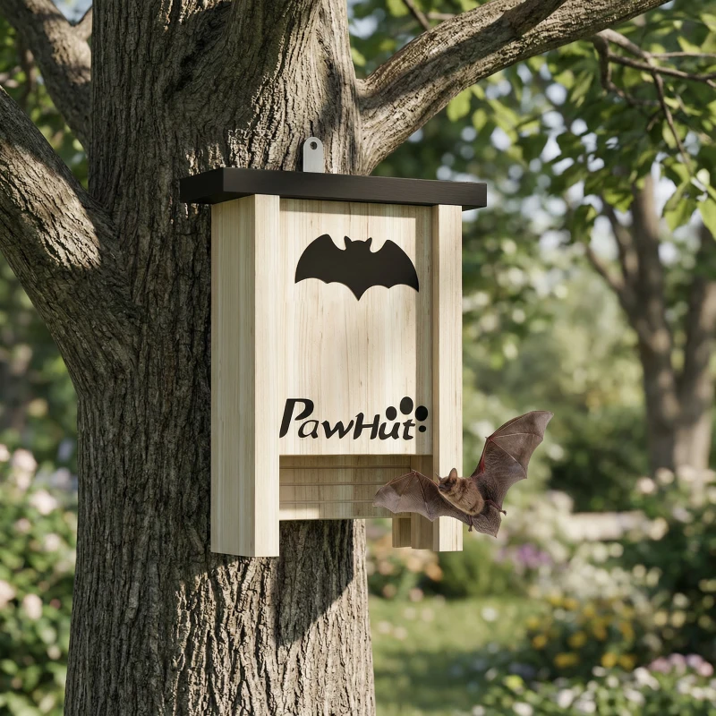 PawHut Conjunto de 3 Refúgios para Morcegos Caixas de Madeira para Exterior, Jardim ou Horta Fácil de Pendurar 18x6x22,5 cm