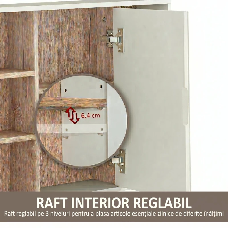 HOMCOM Dulap cu Oglindă din MDF și PAL cu 3 Rafturi Laterale și Raft Reglabil la Interior, 60x14,5x49,4 cm