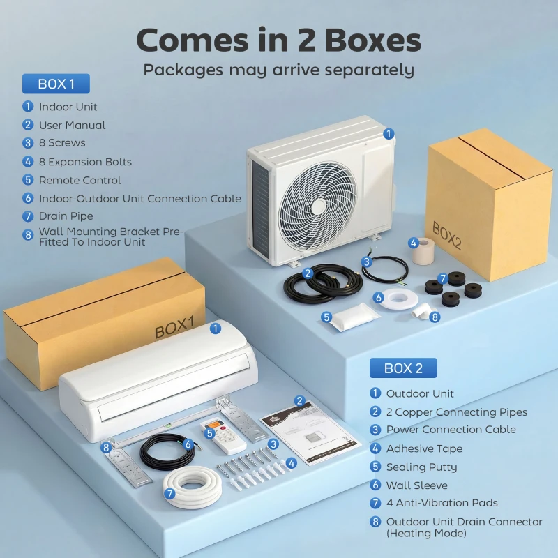 HOMCOM Aire acondicionado mini-split 9000 BTU y bomba de calor, climatizador Inverter con WiFi y kit de instalación