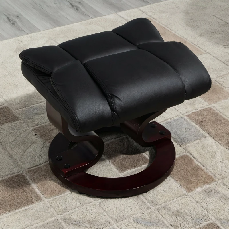HOMCOM Fotoliu Relax cu Taburet pentru Picioare, Reclinabil la 145° cu Șezut Rotativ, Imitație Piele, Negru