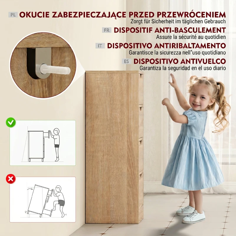 HOMCOM Dulap de Baie Economisitor de Spațiu cu 4 Sertare și Mânere Sculptate Stil Nordico, 29x29x83 cm, Lemn Natural