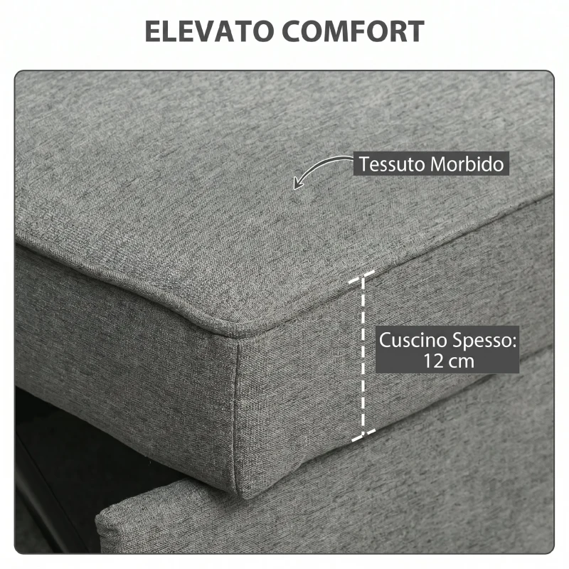 HOMCOM Divano Letto 2 Posti 3 in 1 con Schienale Regolabile in 3 Posizioni e 2 Cuscini, Tessuto Effetto Lino, Grigio
