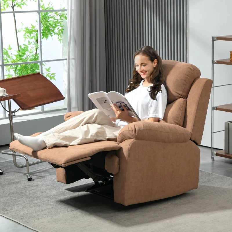 HOMCOM Fotoliu Relax Manual Reclinabil la 150° cu Suport pentru Picioare din Material Textil, 93x88x102cm, Maro Închis
