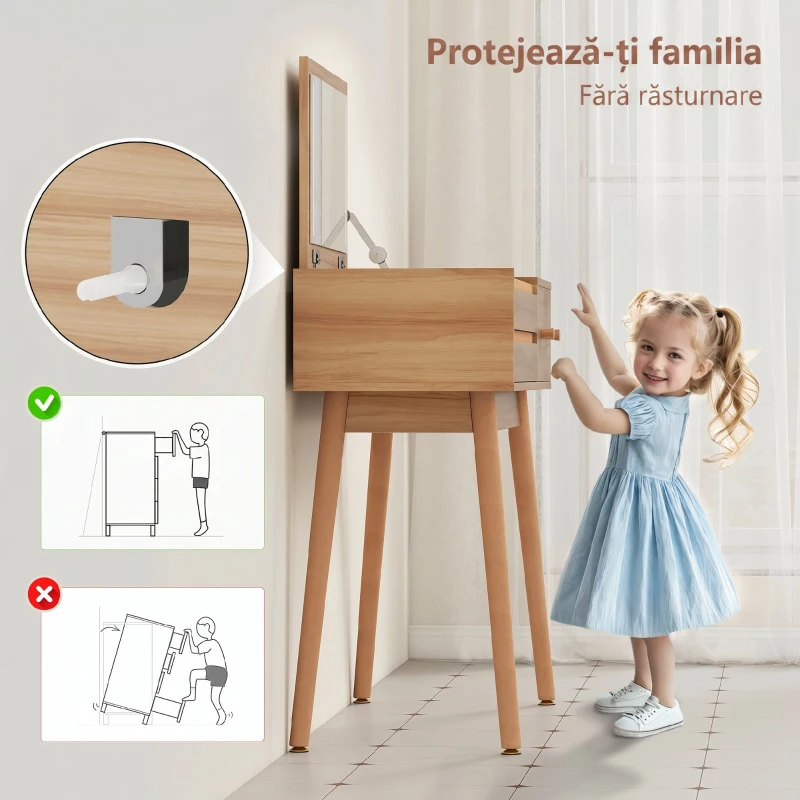 HOMCOM Masă de Toaletă cu Oglindă și Lumini LED, Spațiu de Depozitare din Lemn, 100x40x87 cm