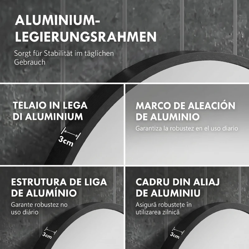 HOMCOM Oglindă de Baie Ovală de Perete cu Ramă din Aluminiu, Verticală sau Orizontală, 60x90cm, Negru