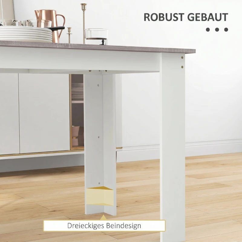 HOMCOM Masă de Luat Masa Modernă din Lemn pentru 4-6 Persoane, 120x69x75cm, Gri și Alb
