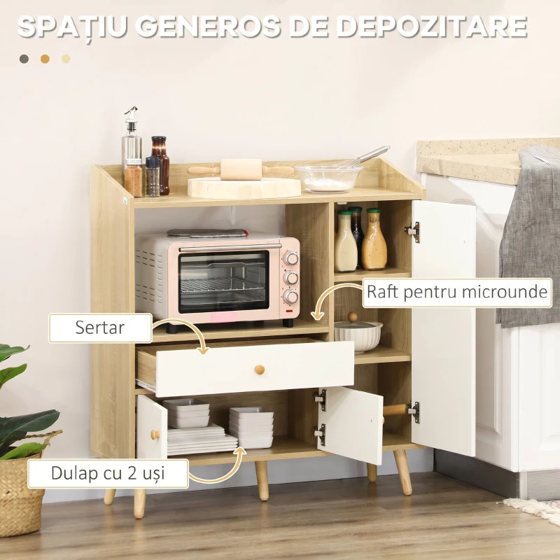 Homcom Dulap Bucatarie – Pentru Microunde cu Sertar & Rafturi Reglabile