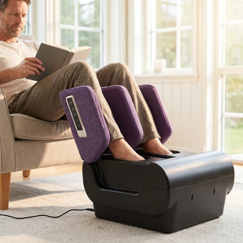 HOMCOM 2 in 1 Foot and Calf Massager with Heat, Air Compression, Timer, 3 Modes & Intensities, Purple and Black