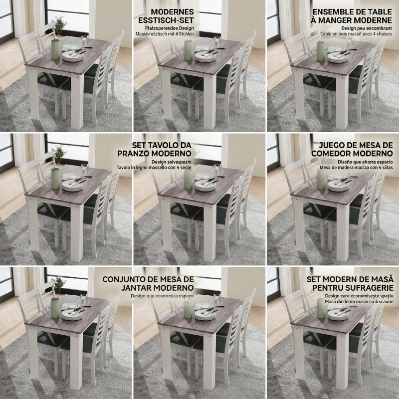 HOMCOM Masă de Luat Masa Modernă din Lemn pentru 4-6 Persoane, 120x69x75cm, Gri și Alb