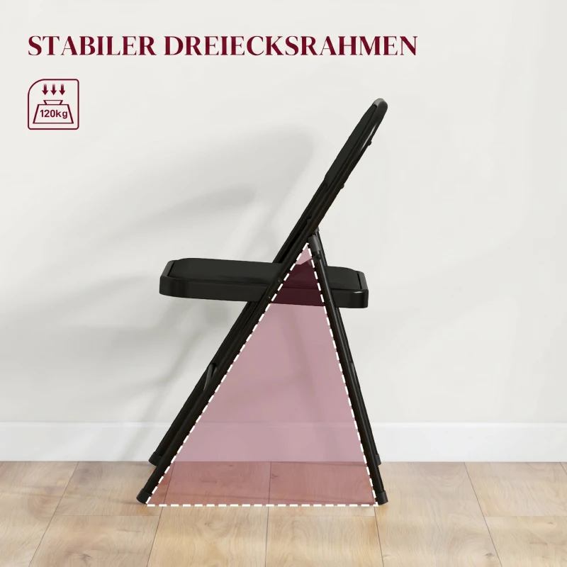 HOMCOM Set de 4 Scaune Pliabile cu Șezut Tapițat din Poliester și Structură din Oțel, Negru