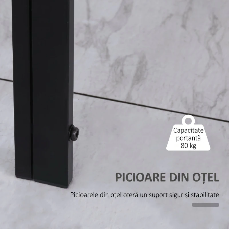 HOMCOM Masă de bucătărie pentru 4 persoane din metal și sticlă temperată, 120x60x75 cm, negru
