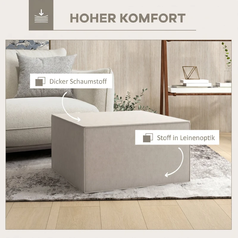 HOMCOM Taburet 2 în 1 cu Husă Detasabilă din Material Textil cu Efect de In, 75x75x41 cm, Bej