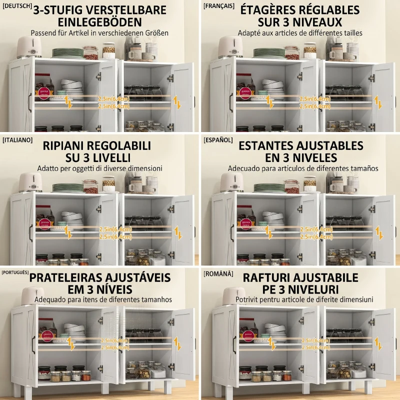 HOMCOM Mobilă Multifuncțională din MDF cu 4 Niveluri, 2 Rafturi Reglabile și 5 Picioare de Susținere, 120x37x75 cm, Albă