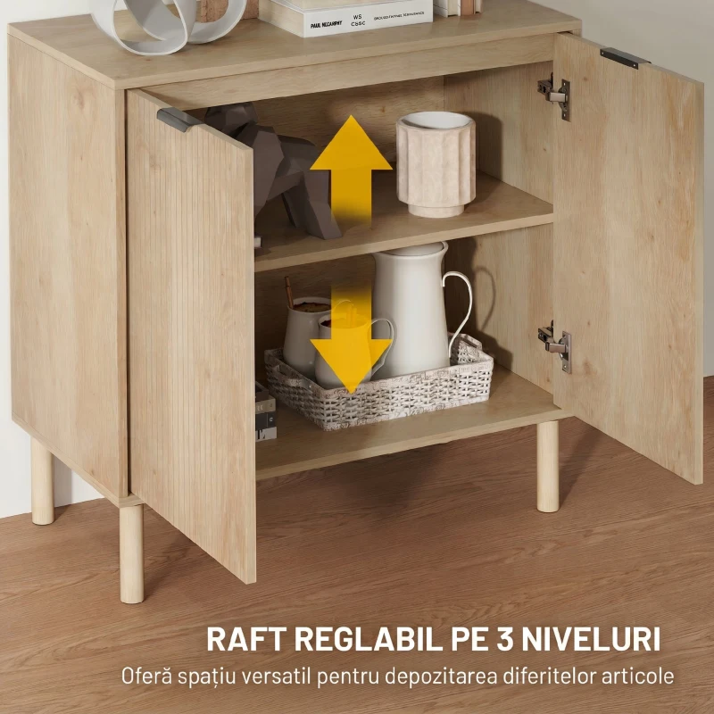 HOMCOM Dulap Mobil din Lemn cu 2 Niveluri și Raft Reglabil pe 3 Niveluri, 78x40x77,5 cm, culoare Stejar