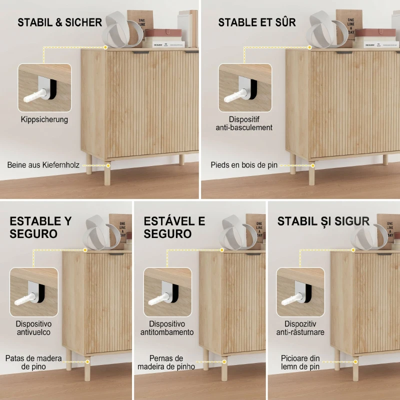 HOMCOM Dulap Mobil din Lemn cu 2 Niveluri și Raft Reglabil pe 3 Niveluri, 78x40x77,5 cm, culoare Stejar