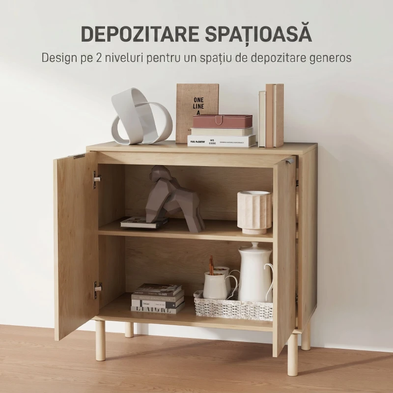 HOMCOM Dulap Mobil din Lemn cu 2 Niveluri și Raft Reglabil pe 3 Niveluri, 78x40x77,5 cm, culoare Stejar