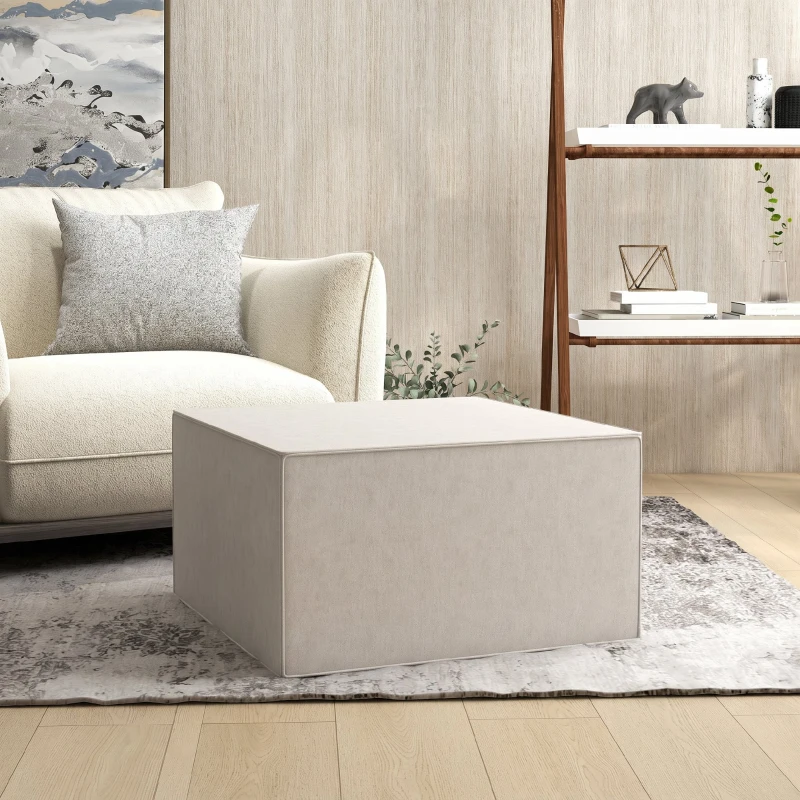 HOMCOM Taburet 2 în 1 cu Husă Detasabilă din Material Textil cu Efect de In, 75x75x41 cm, Bej