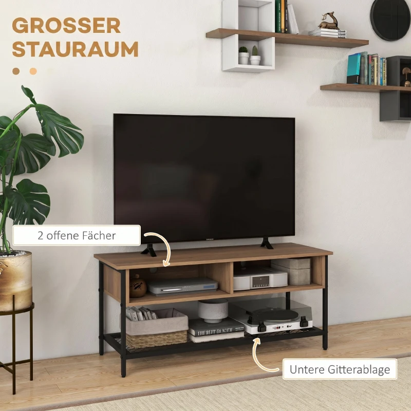 HOMCOM Mobilier TV pentru televizoare de până la 48" în stil industrial din lemn și oțel, 110x40x48cm, maro și negru