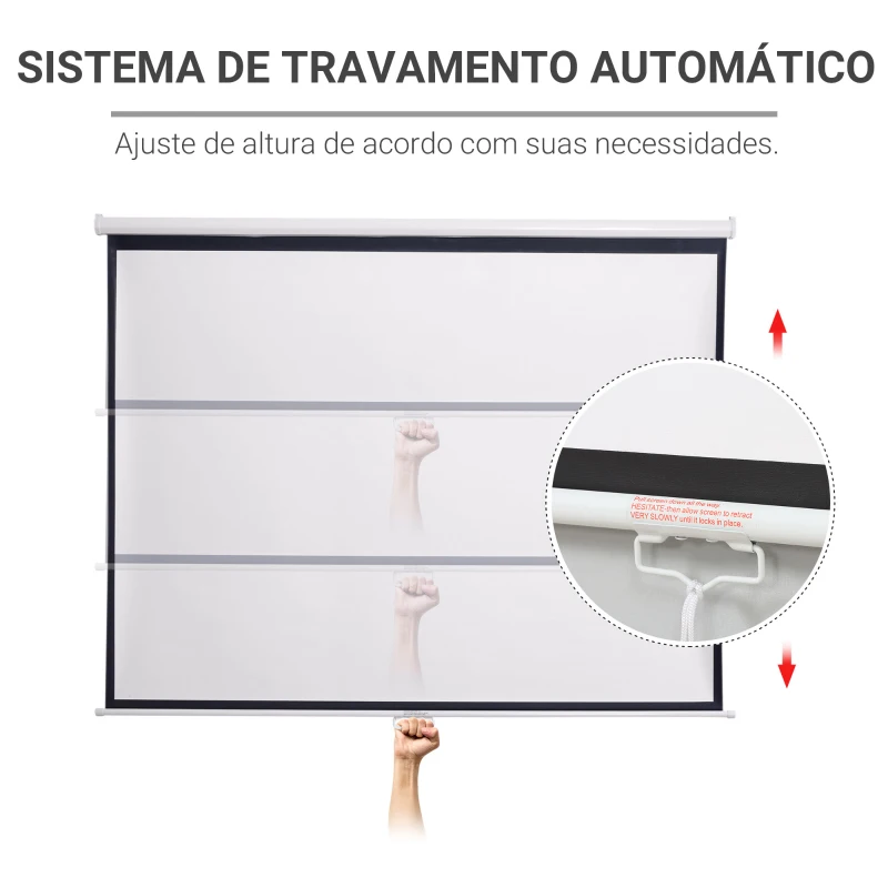 HOMCOM Tela de Projeção Manual 120 Polegadas Ecrã de Projeção Formato 4:3/16:9 para Interior e Exterior Cinema em Casa Escritório Pátio Branco