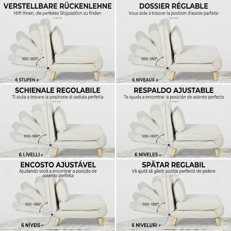 HOMCOM Fotoliu extensibil 2 în 1 cu spătar reglabil și pernă, din material cu efect de in, 72x78x79 cm(m-5)