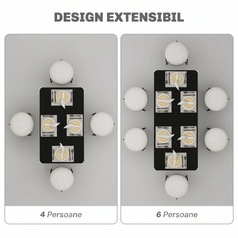 HOMCOM, Masă Extensibilă, Expandabilă de la 120-160 cm cu Picioare, din MDF, Oțel, 160x70x75cm, Negru