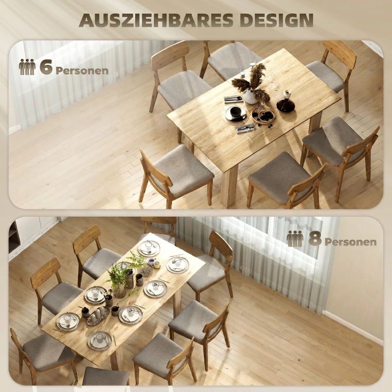 HOMCOM Masă extensibilă pentru 6-8 persoane, 140-180 x 80 cm, culoare lemn