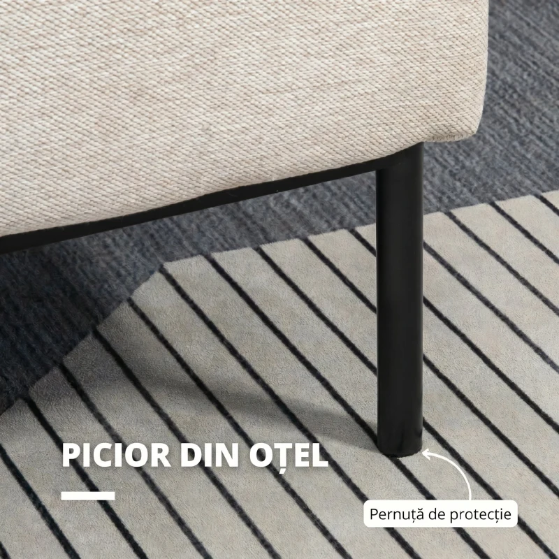 HOMCOM Fotoliu Modern de Design cu Pernă Extra, din Material Textil cu Efect de In și Oțel, 73x81x82 cm, Alb Crem