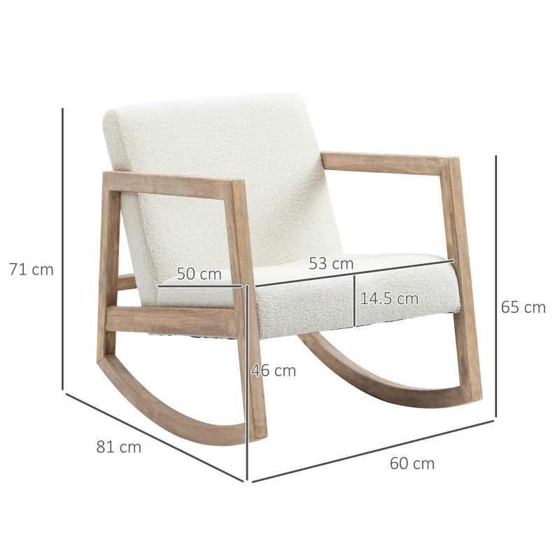 HOMCOM Scaun Balansoar cu Pernuțe pentru Scaun și Spătar, din Lemn, Pluș și Spumă, 60x81x71 cm, Crem