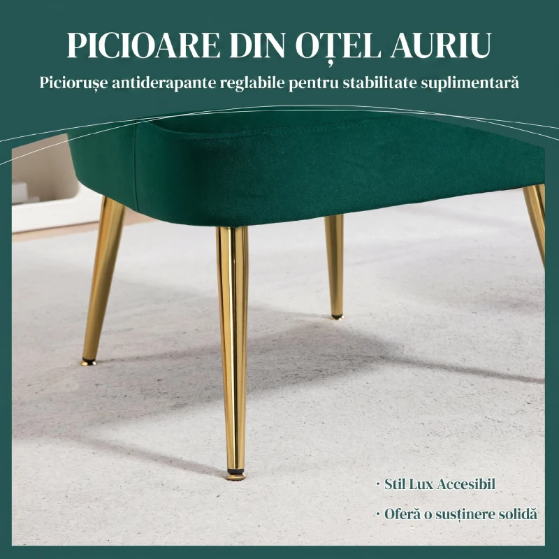 HOMCOM Fotoliu de Cameră și Living în Stil Art Deco cu Spătar în Formă de Scoică, din Material Vellutat și Oțel, 63x65x84 cm, Verde