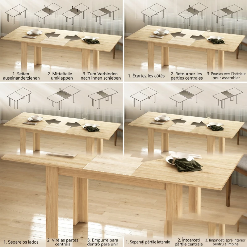 HOMCOM Masă extensibilă pentru 6-8 persoane, 140-180 x 80 cm, culoare lemn