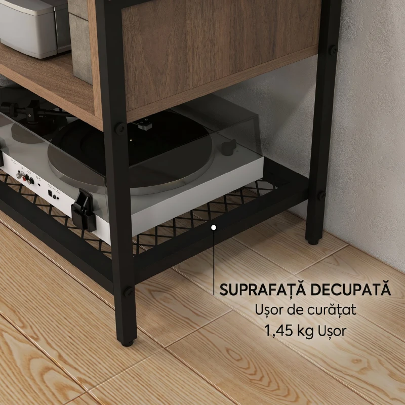 HOMCOM Mobilier TV pentru televizoare de până la 48" în stil industrial din lemn și oțel, 110x40x48cm, maro și negru