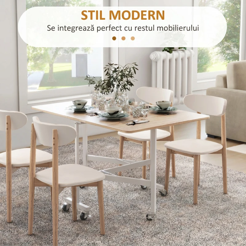 HOMCOM Masă Modernă Pliabilă cu 2 Extensii și Roți, din PAL și Oțel, 120x80x73cm, Maro(m-9)