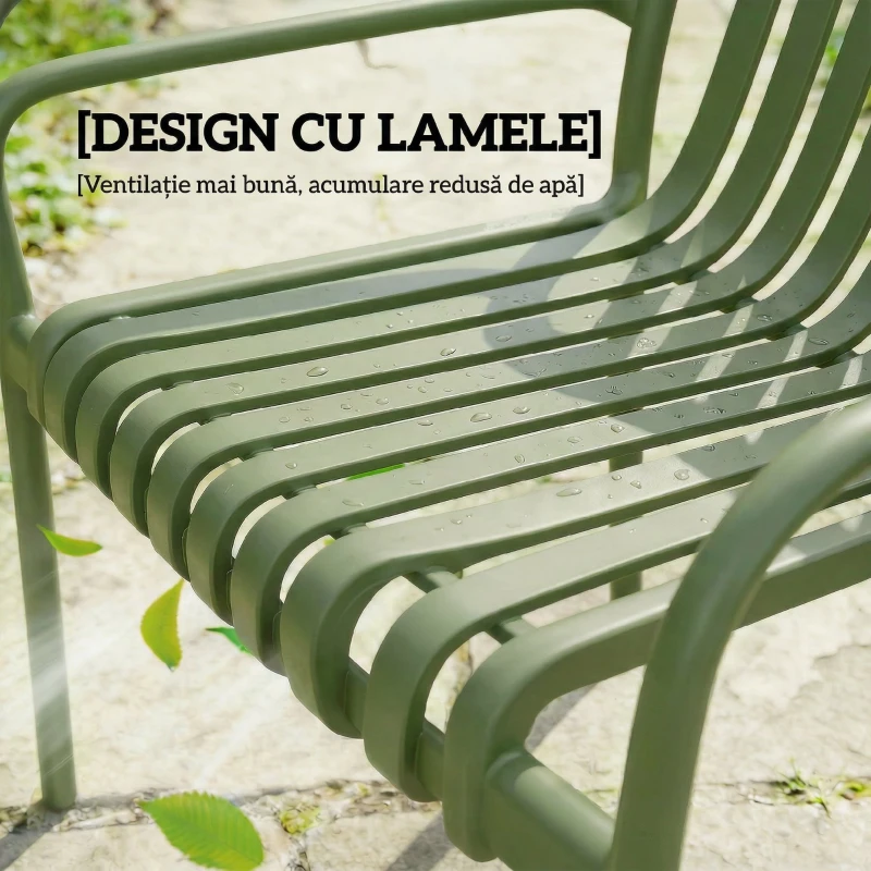 Outsunny Set 4 Scaune de Grădină Stivuibile din Plastic Anti-UV, Scaune pentru Prânz în Exterior cu Spătar Ergonomic cu Lamele și Mânere, pentru Terasă Balcon Grădină Exterior Interior, 55x58,5x81,5 cm, Verde