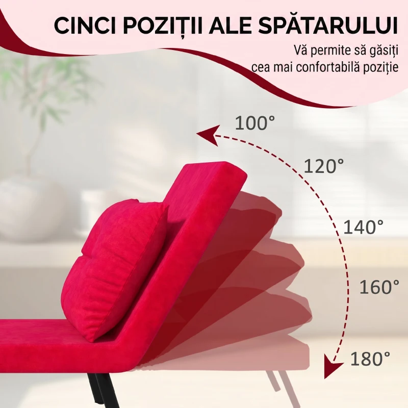 HOMCOM Fotoliu Pat 3 în 1 cu Spătar Rabatabil și Pernă, din Material Catifelat, 63x73x81 cm, Roșu(m-5)