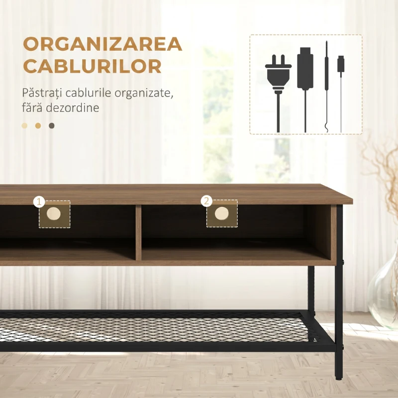 HOMCOM Mobilier TV pentru televizoare de până la 48" în stil industrial din lemn și oțel, 110x40x48cm, maro și negru