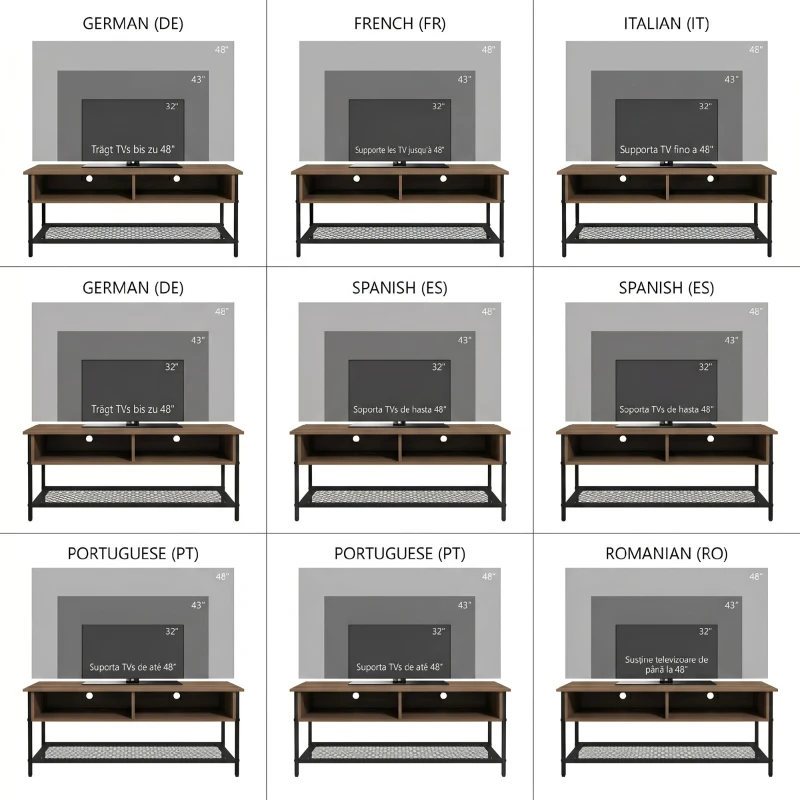 HOMCOM Mobilier TV pentru televizoare de până la 48" în stil industrial din lemn și oțel, 110x40x48cm, maro și negru