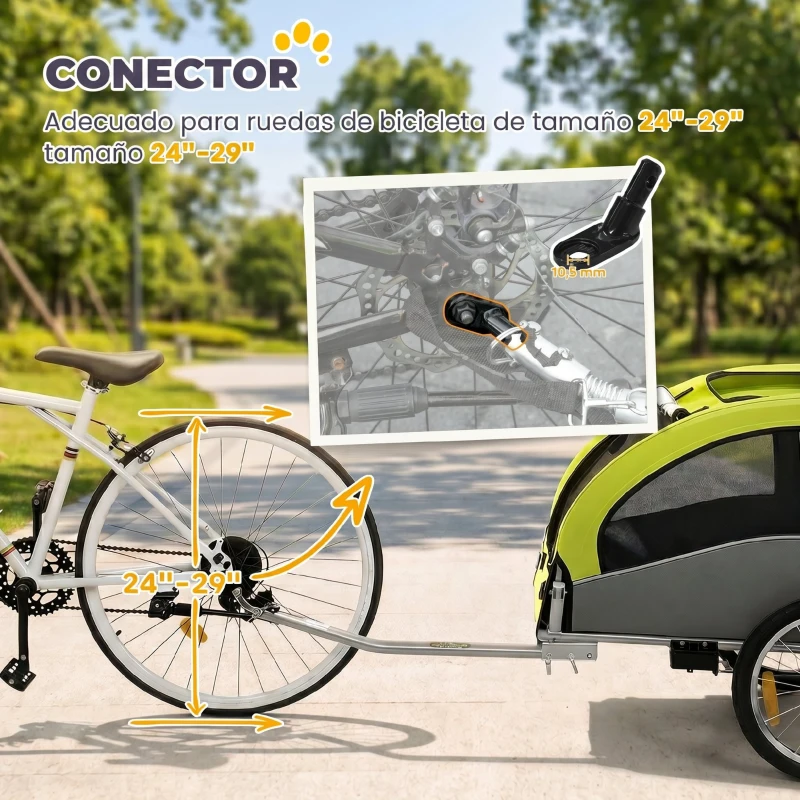 PawHut Remolque de Bicicleta Perros 2 en 1 Carrito Perros Medianos Plegable con Suspensión Neumáticos Grandes Ventanas Verde