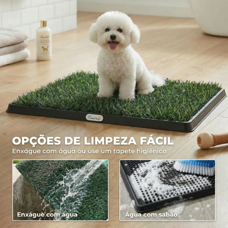 PawHut Sanita para Cães com Relva Artificial 63x50,5 cm, Tabuleiro Sanitário para Treino com Drenagem Verde