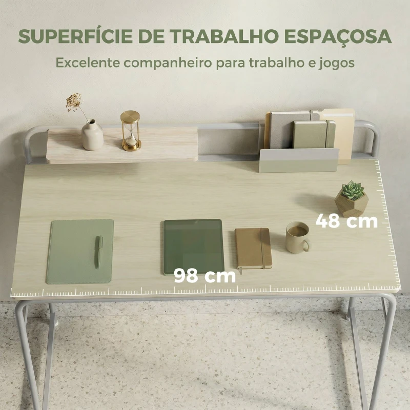 HOMCOM Secretária Moderna com Prateleira e Estrutura Metálica Fácil Montagem 98x48x88,5 cm Carvalho