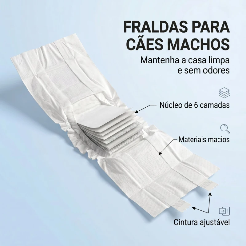 PawHut Fraldas Descartáveis para Cães Machos 48 Unidades Super Absorventes Antifugas para Cães Tamanho M