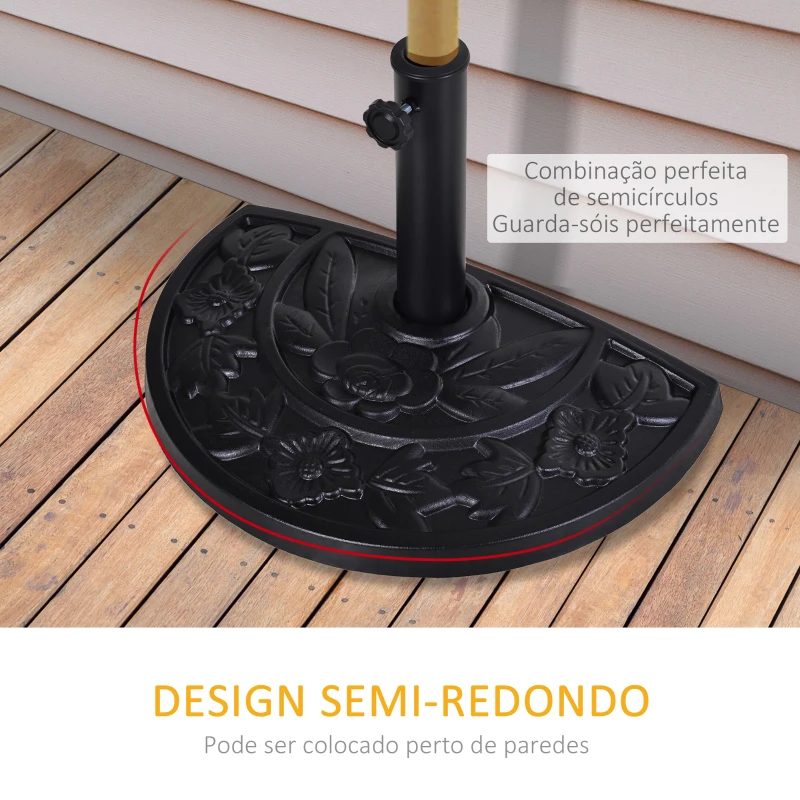 Outsunny Base para Chapéu de Sol de Resina em Forma Semicircular para Mastros de Ø3,8 cm e Ø4,8 cm Peso 9 kg 50x31x32 cm Preto