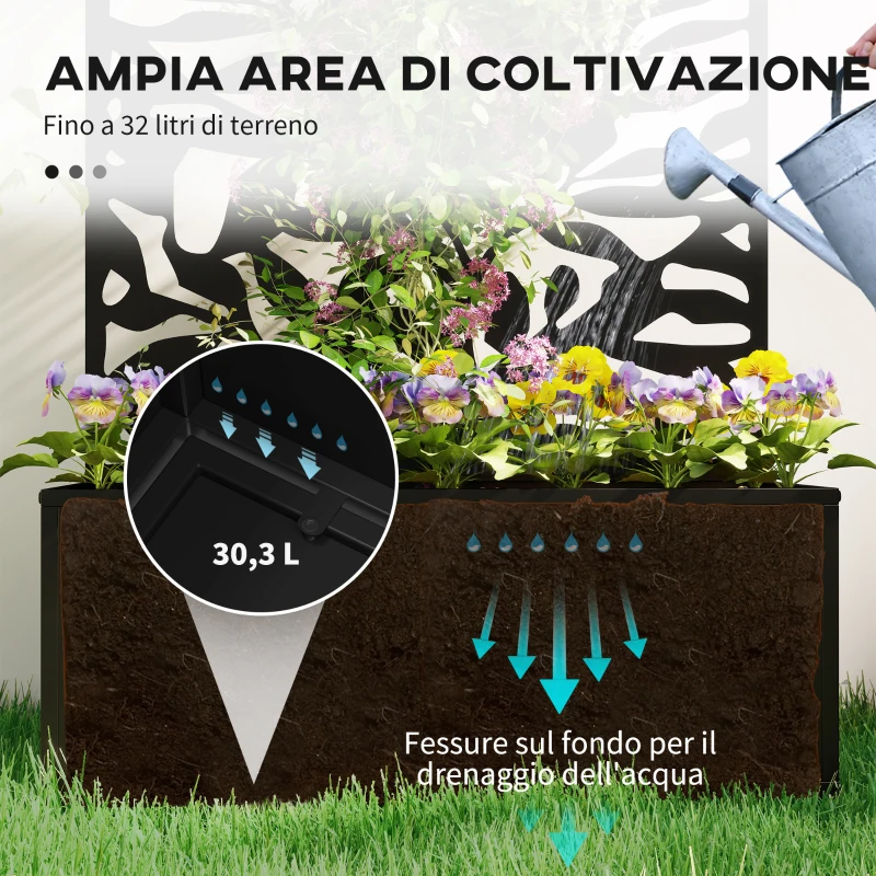 Outsunny Fioriera con Spalliera per Rampicanti in Acciaio, Montaggio a Parete o a Terra, 61x23x113 cm, Nero