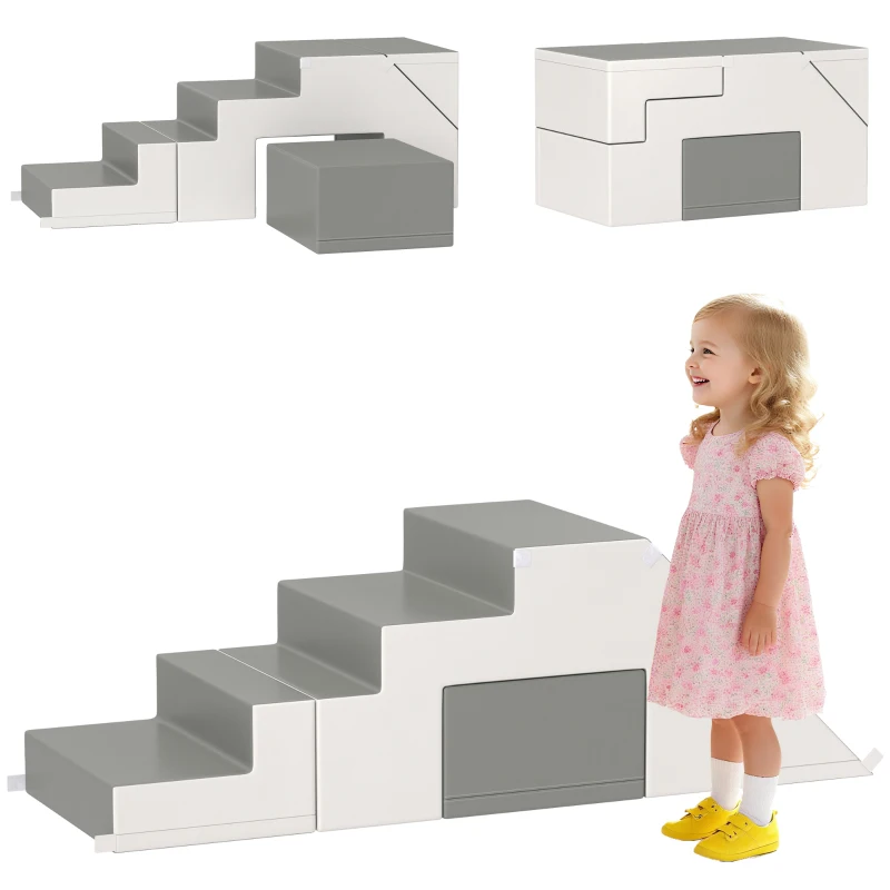 HOMCOM Gioco di Arrampicata e Scivolo per Bambini, in Pelle Sintetica e Schiuma EPE, 86x49x47 cm, Grigio