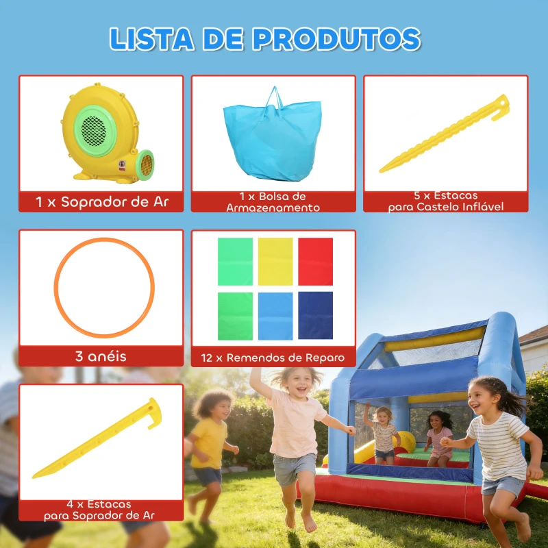 AIYAPLAY Castelo Insuflável para Crianças com Escorrega Cama Elástica Piscina de Bolinhas Jogo de Aros Toldo e Bolsa de Transporte 290x230x200 cm Multicor