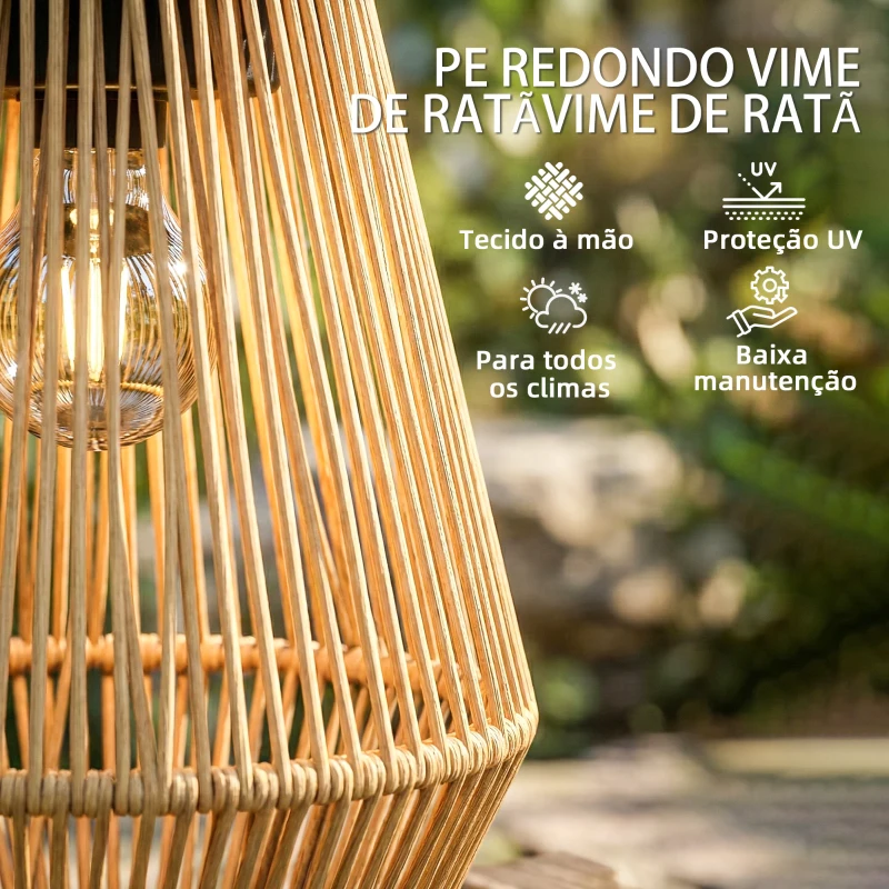 Outsunny Conjunto de 2 Candeeiros Solares de Exterior de Vime Suspensas com Ligação e Desligamento Automático IP44 Castanho
