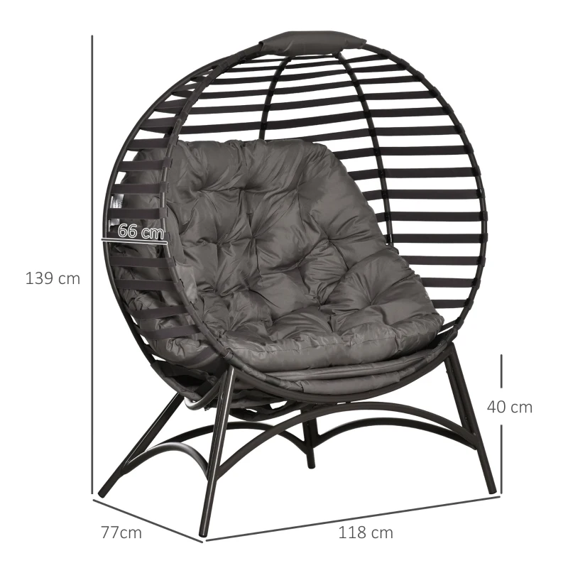 Outsunny Egg Chair with Soft Cushion, Steel Frame and Side Pocket, Garden Patio Basket Chair for Indoor, Outdoor, Brown