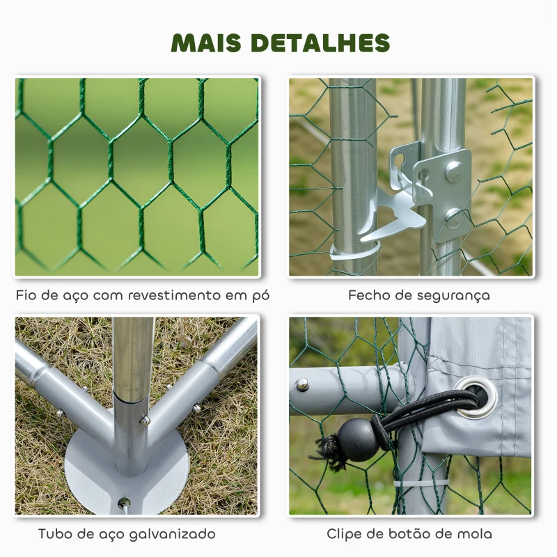 PawHut Galinheiro para Exterior Grande em Aço Galvanizado 6,8x3x1,9 m 20,4 m² com Cobertura em Tecido Oxford e Fecho Prata