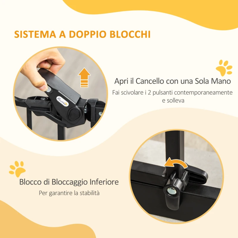 PawHut Cancelletto per Cani di Taglia Media e Piccola con Chiusura Automatica, 74-105x76.2 cm, Nero